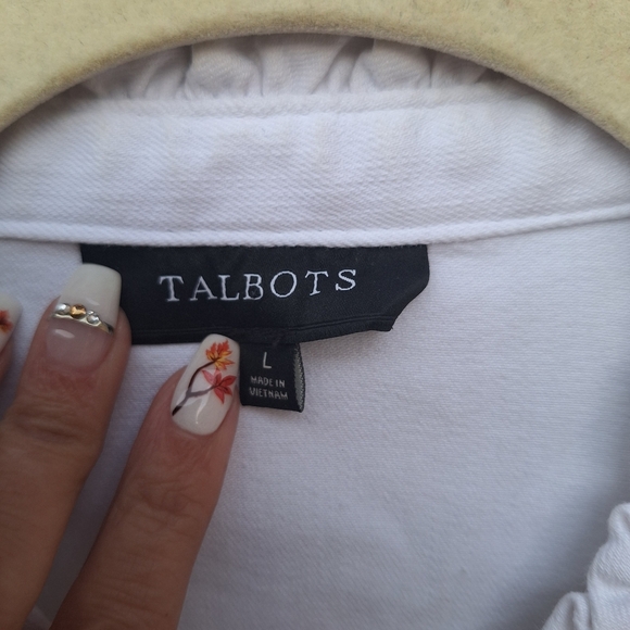 Talbots White Ruffle Jean Jacket Size Large - Picture 5 of 6
